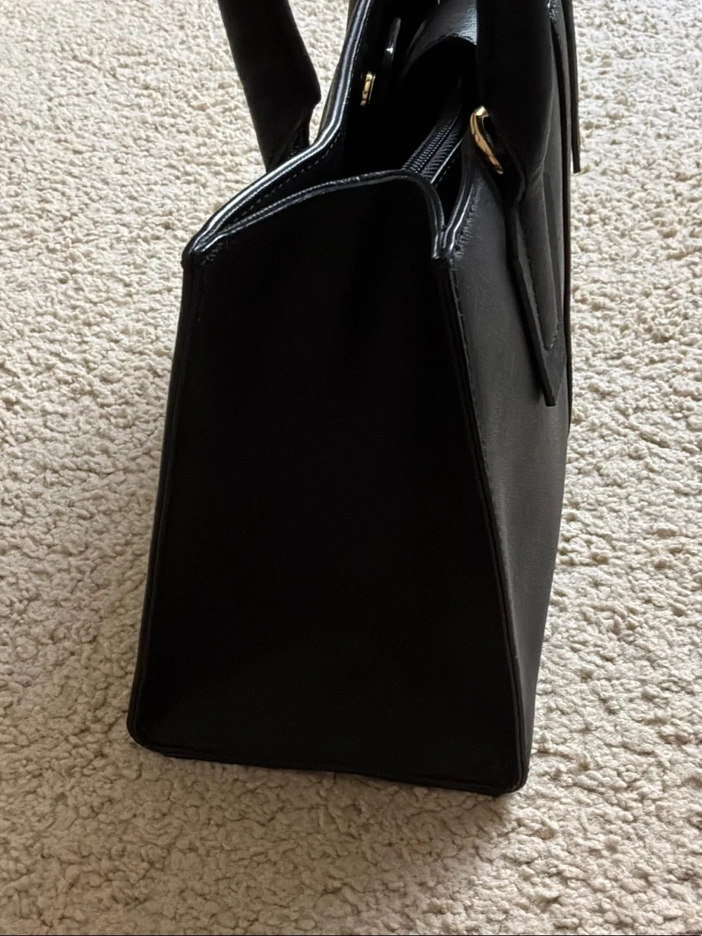 DKNY Black Saffiano Leather Satchel with Gold Hardware